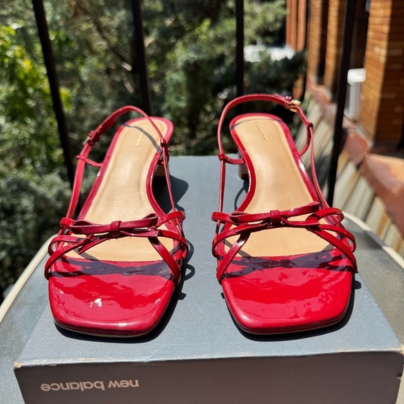 New Reformation Sally Bow Heeled Sandal Mule Shoes Red Scarlet Patent 9.5 - Picture 11 of 15